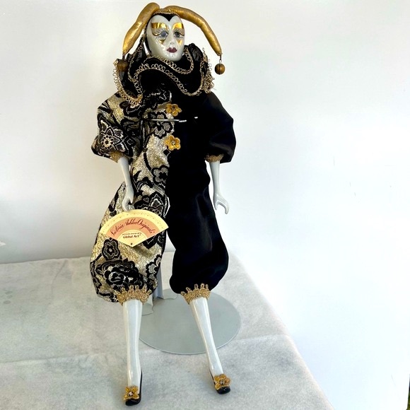 1980s Harlequin Pierrot Porcelain Doll with Stand 
House of Global Art Victoria - Picture 10 of 16